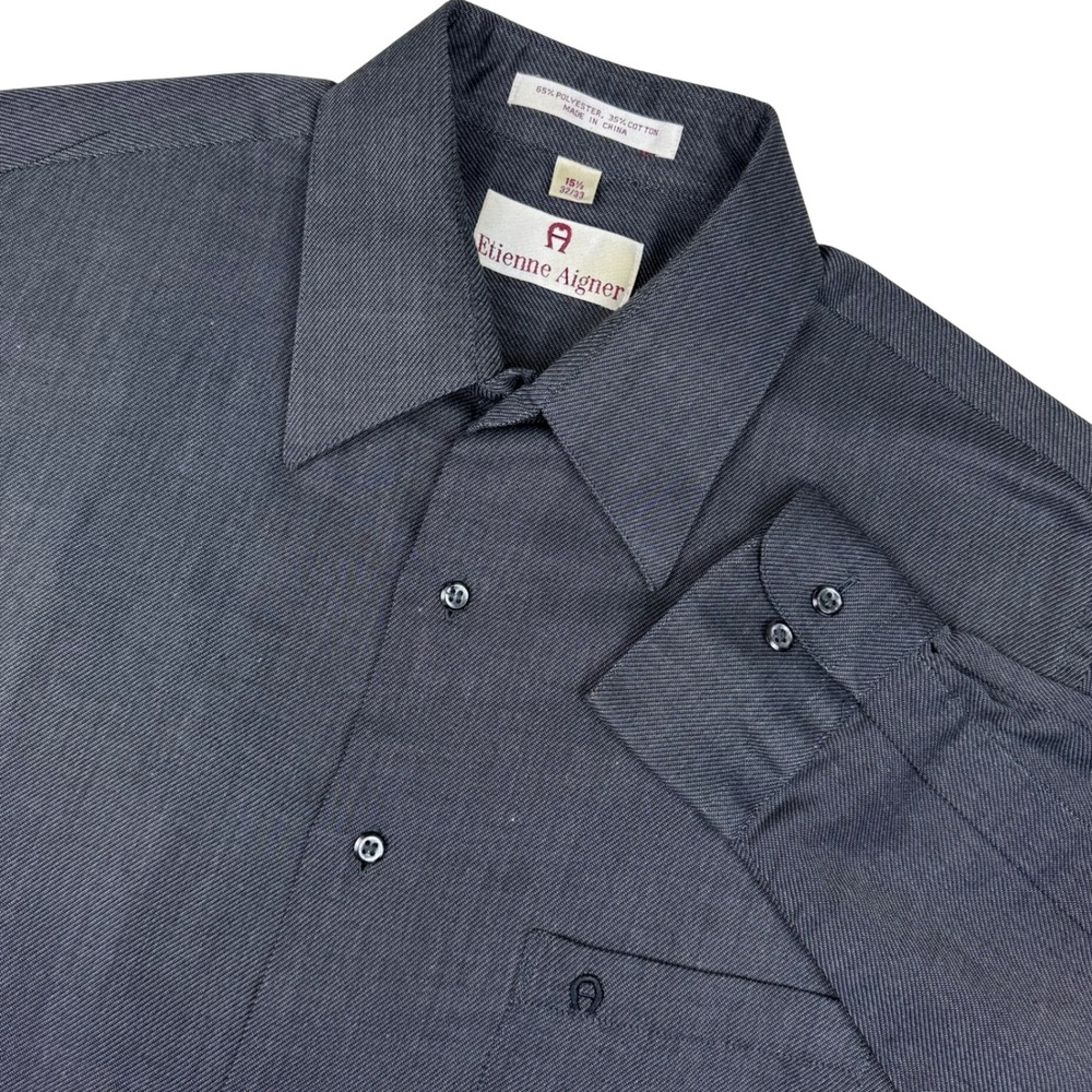 Etienne Aigner Mens Charcoal Shirt Long‎ Sleeve Size 15 1/2 32/33 Y2K Minimalist